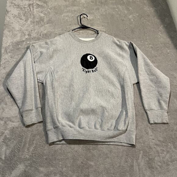 8 Ball Sweatshirt Mens Medium Grey Steve and Barrys Crewneck Sweater - Picture 1 of 5